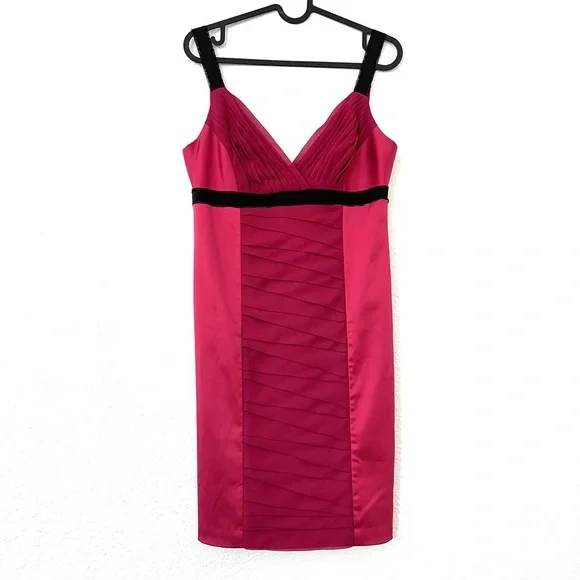 max and cleo red dress MAX AND CLEO Red Knit Pleated Midi Sleeveless V Neck Dress 12 NWT